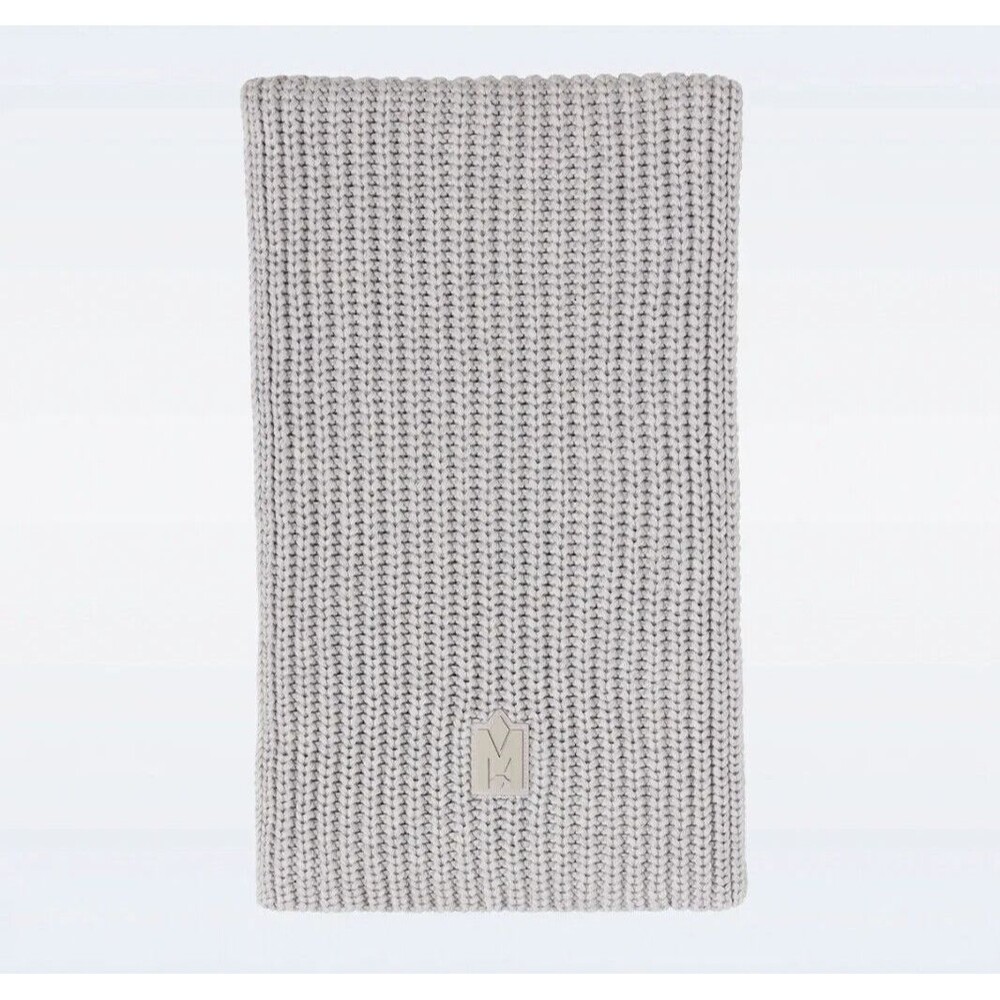 MACKAGE Scarf Gray Rectangle Knit Logo Merino Wool NELL Cozy Soft 90X12 $175